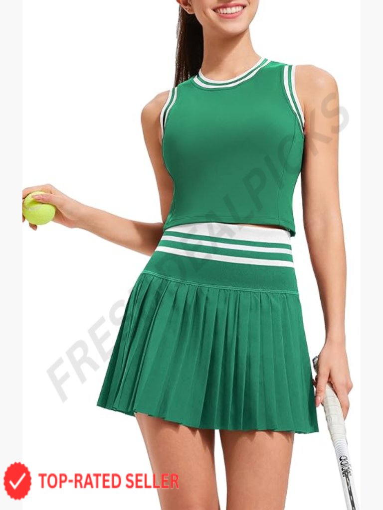 Two Piece Pleated Tennis Skirt Set High Waisted Athletic Golf Outfit With
